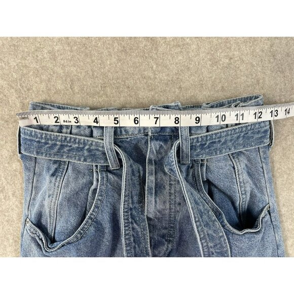 Free People We The Free Sz 25 East of Eden Belted Denim Frayed Mini Skirt - Picture 11 of 13